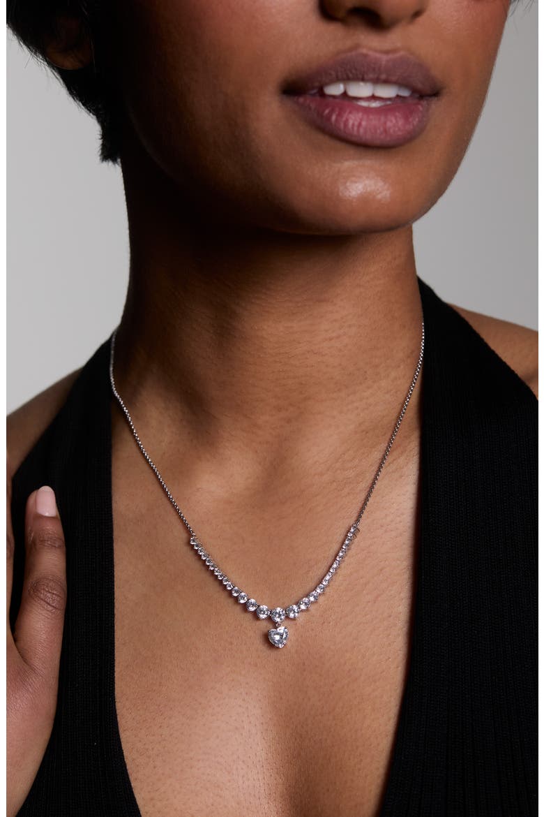 Astrid Heart Frontal Necklace, Alternate, color, RHODIUM