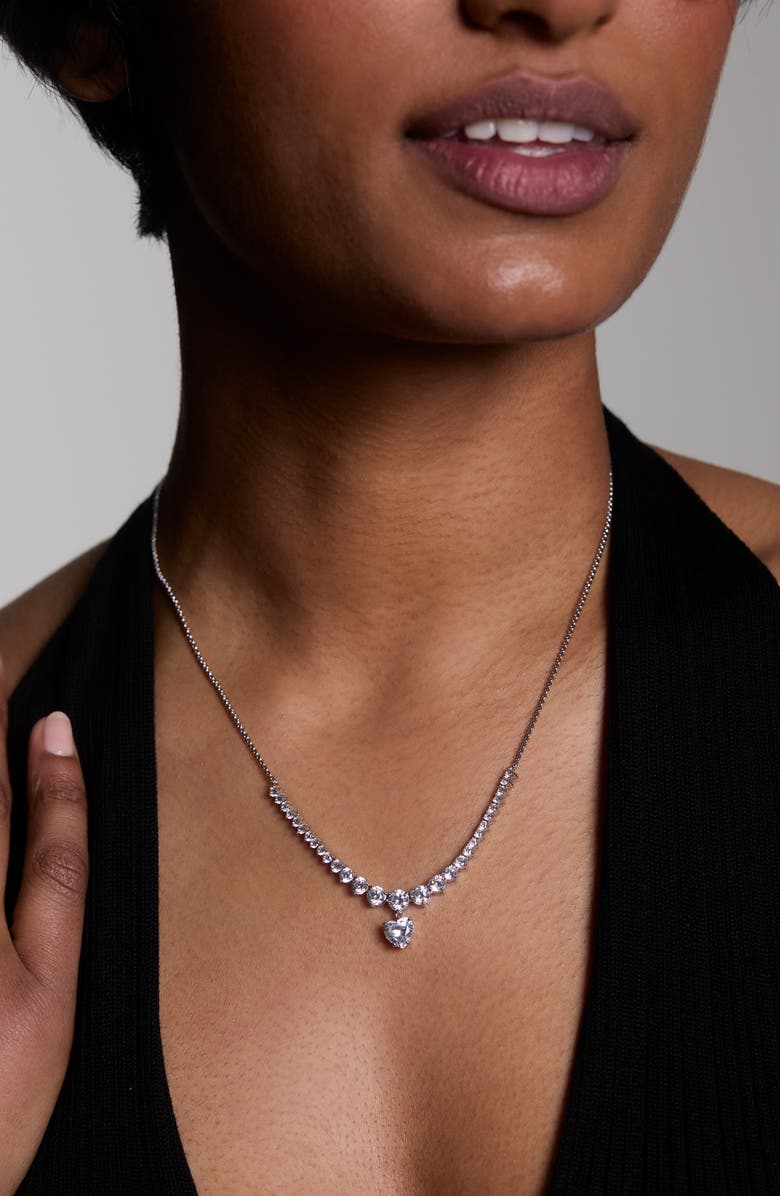 Nadri Astrid Heart Frontal Necklace, Alternate, color, Rhodium