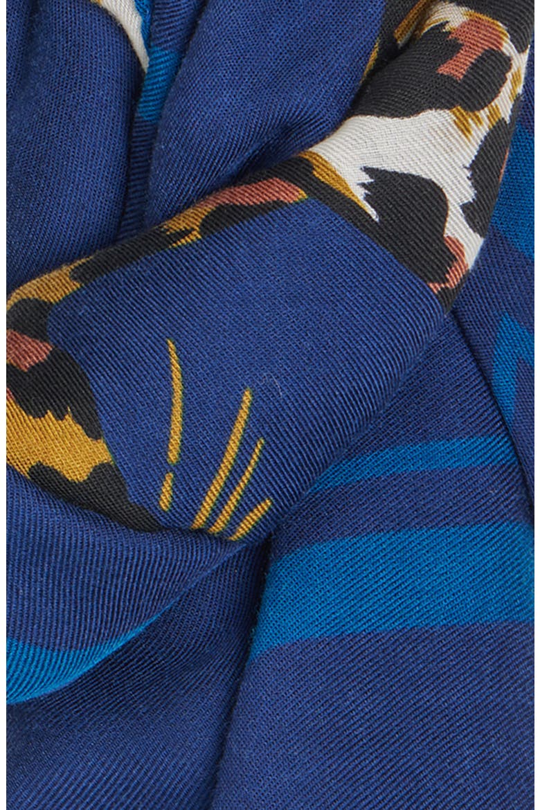 Leopard Grand Carré 140 Wool Scarf, Alternate, color, 4188 NAVY/ BLUE
