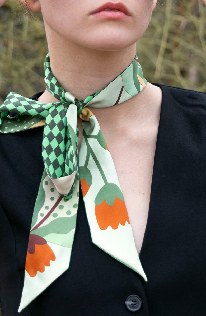 Jessie Zhao New York Silk Skinny Scarf of Green Wonderland, Alternate, color,