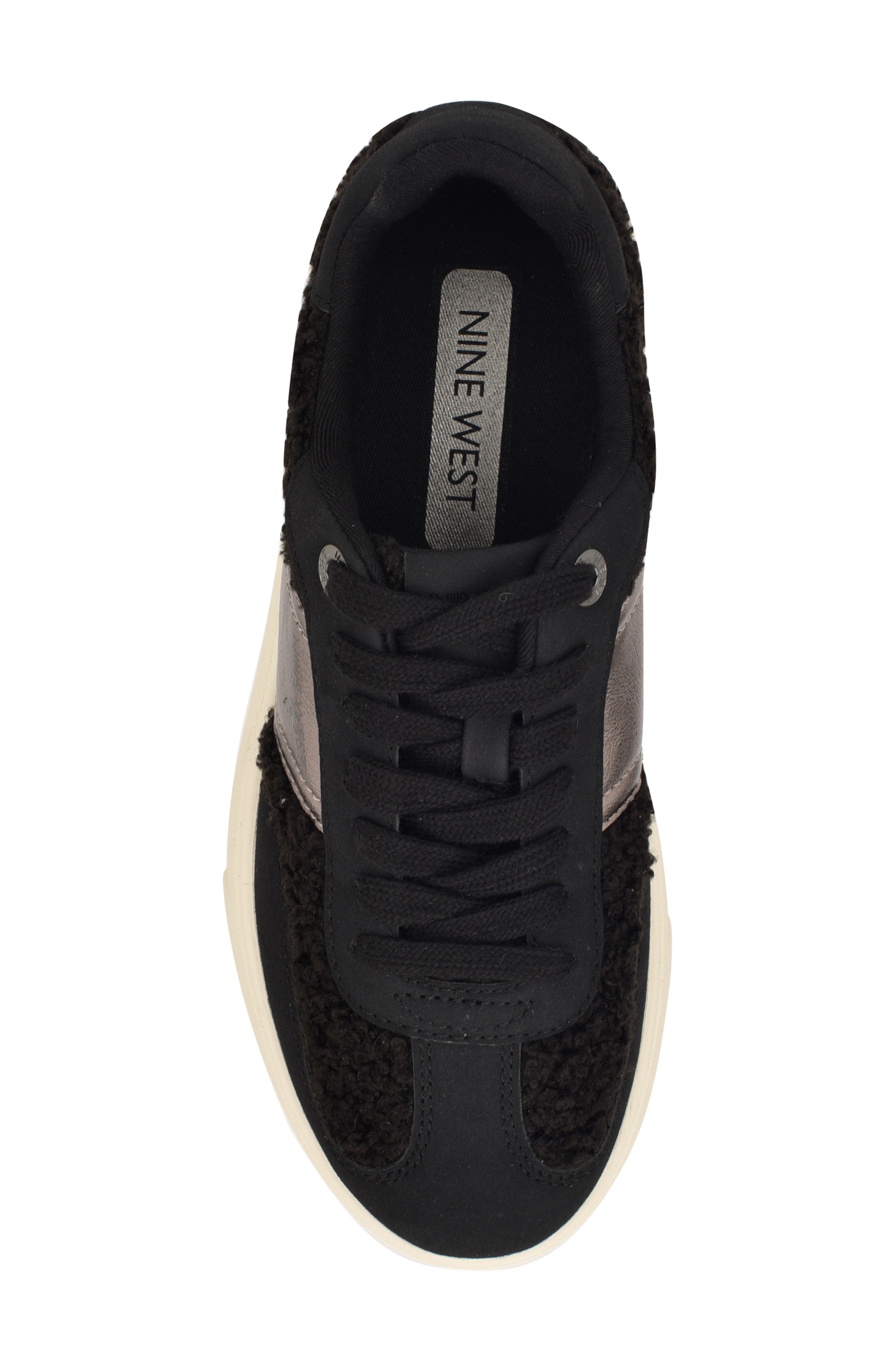 Nine West Linehan Faux Shearling Sneaker, Alternate, color, Black