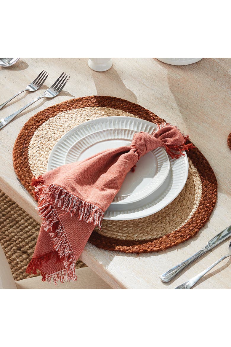 Jute Coil Oval Placemats, Set of 8 - Natural/Rust, Alternate, color, Red
