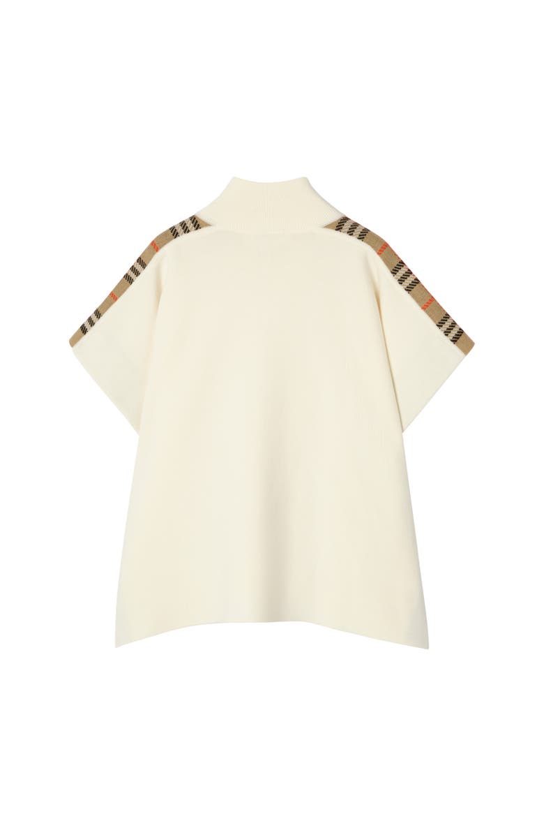 Burberry Check Trim Wool Cape, Alternate, color, Ivory
