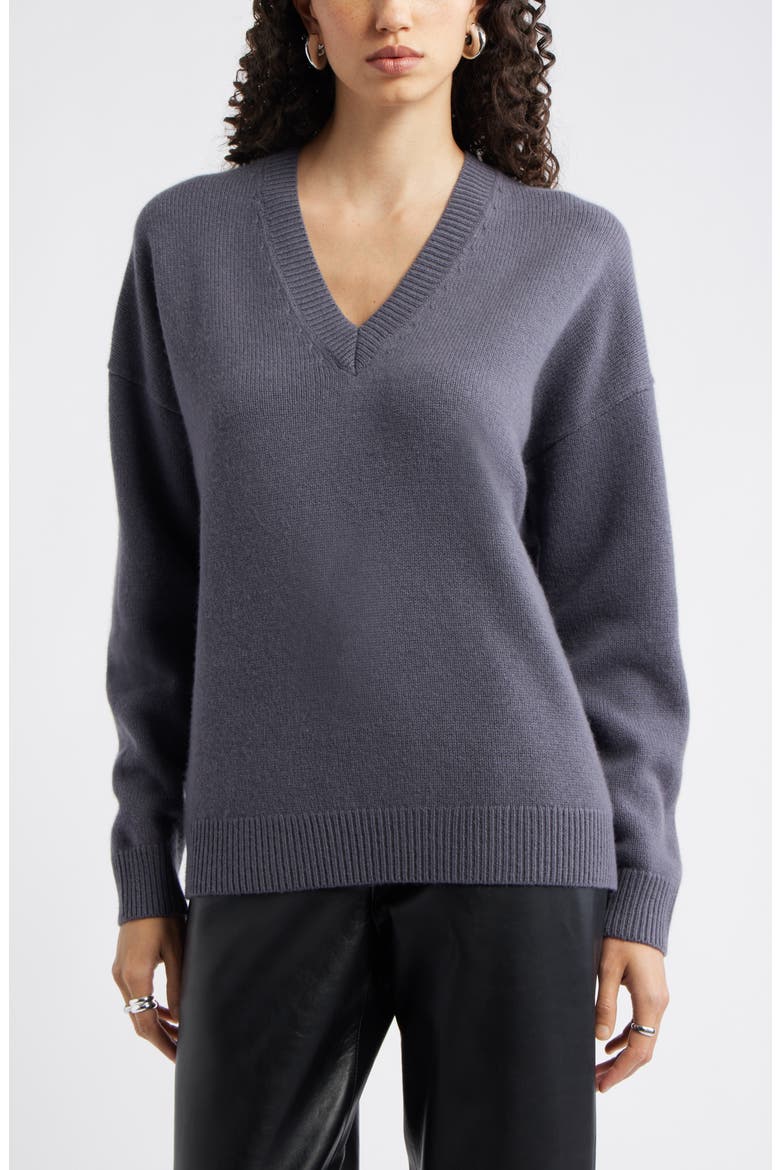 V-Neck Wool & Cashmere Sweater, Main, color, GREY AGATE