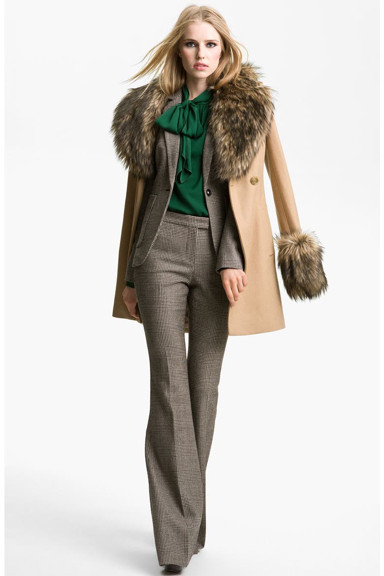 Trish Faux Fur Trim Wool Blend Peacoat, Main, color, LIGHT BROWN