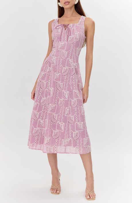 Embroidered Tie Front Midi Dress