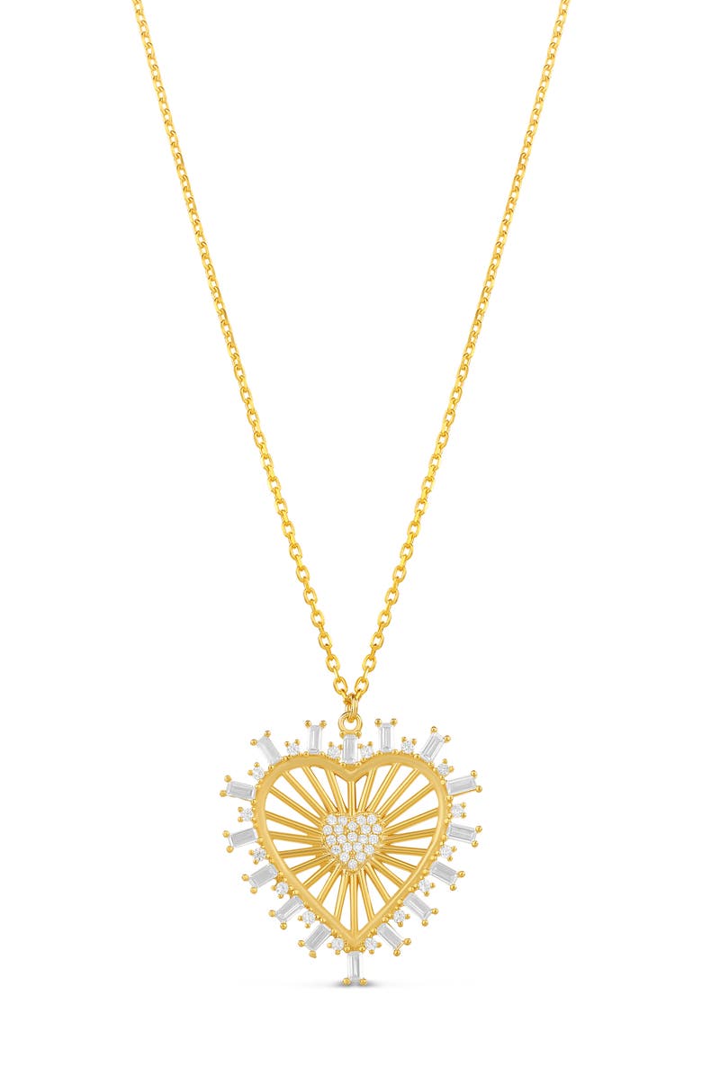 SHYMI Cubic Zirconia Heart Pendant Necklace, Main, color, Gold/ White