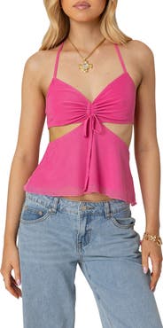 EDIKTED Cutout Mesh Halter Top