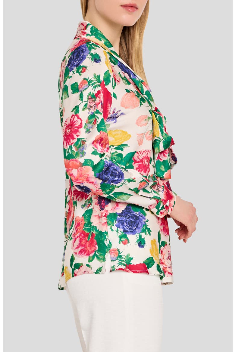 Floral Print Tie Neck Top, Alternate, color, IVORY MULTI