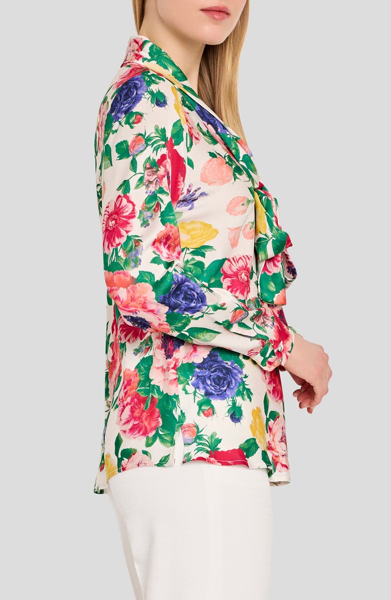 Tahari ASL Floral Print Tie Neck Top, Alternate, color, Ivory Multi