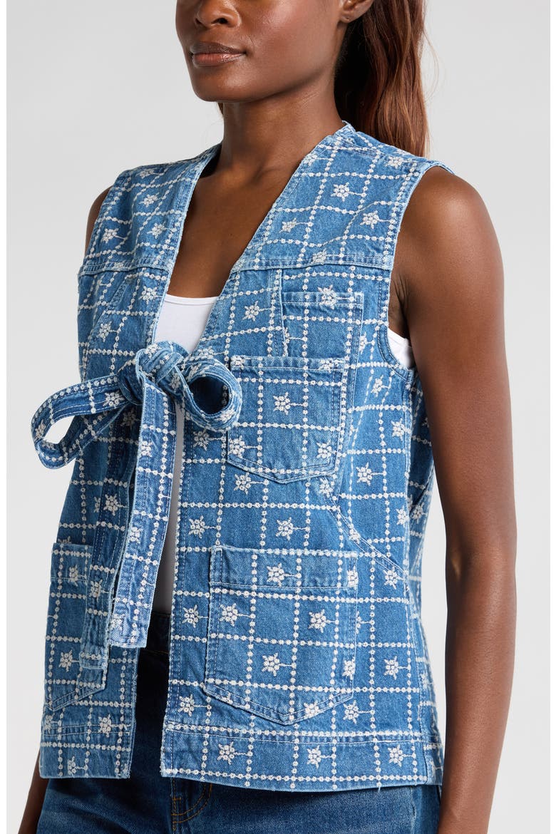 Dilly Broderie Denim Vest, Alternate, color, SNAKE