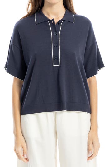 Max Studio Boxy Polo Sweater In Blue