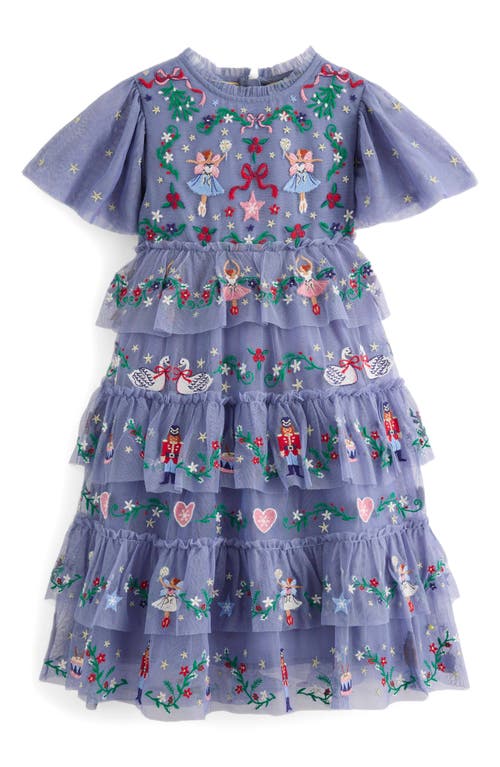 Mini Boden Kids' Embroidered Tiered Tulle Party Dress In Purple