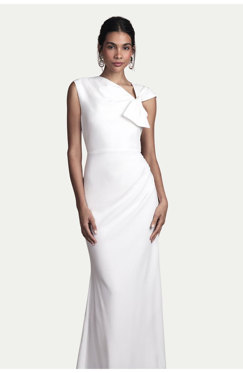 Coast Bow Detail Crepe Wedding Dress, Main, color, Ivory