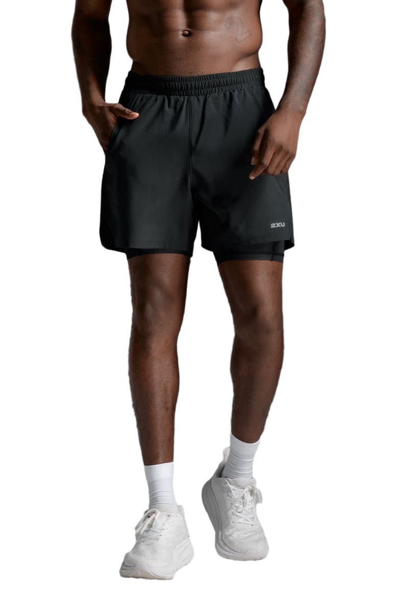 2XU Aero Mesh 2-in-1 5 Inch Short, Main, color, Black/Silver Reflective