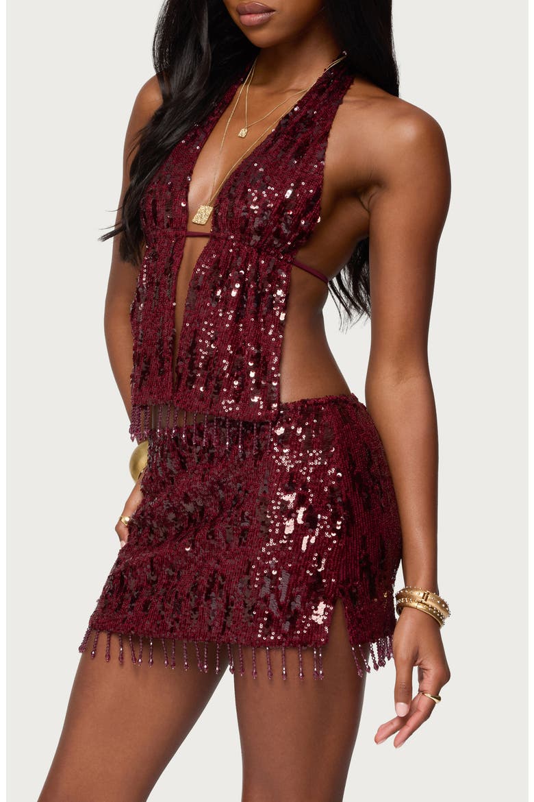 Dalis Fringe Sequin Halter Top, Alternate, color, BURGUNDY