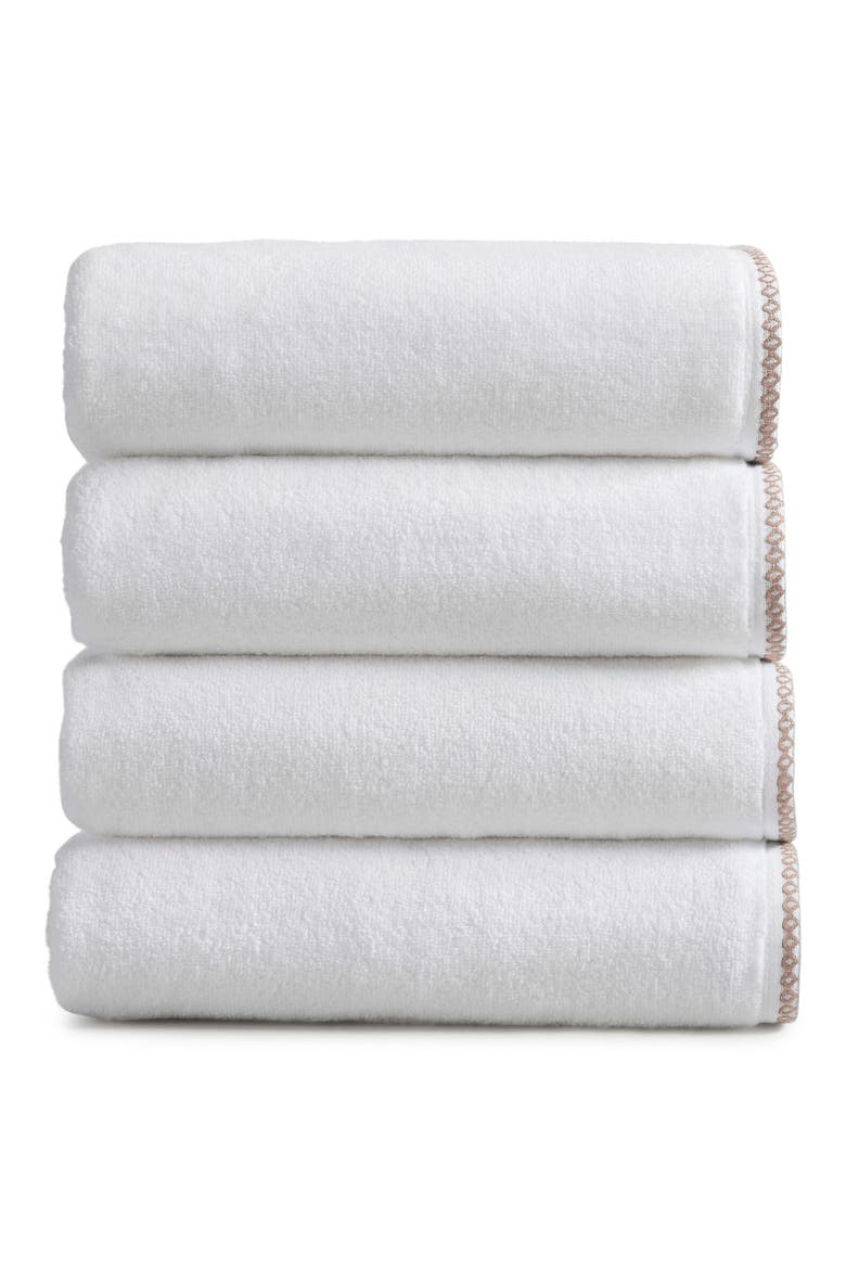 Border Stitch 4-Pack Cotton Bath Towels, Main, color, WHITE/ROSEWOOD