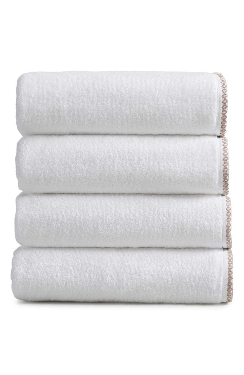 Woven & Weft Border Stitch 4-Pack Cotton Bath Towels, Main, color, White/Rosewood