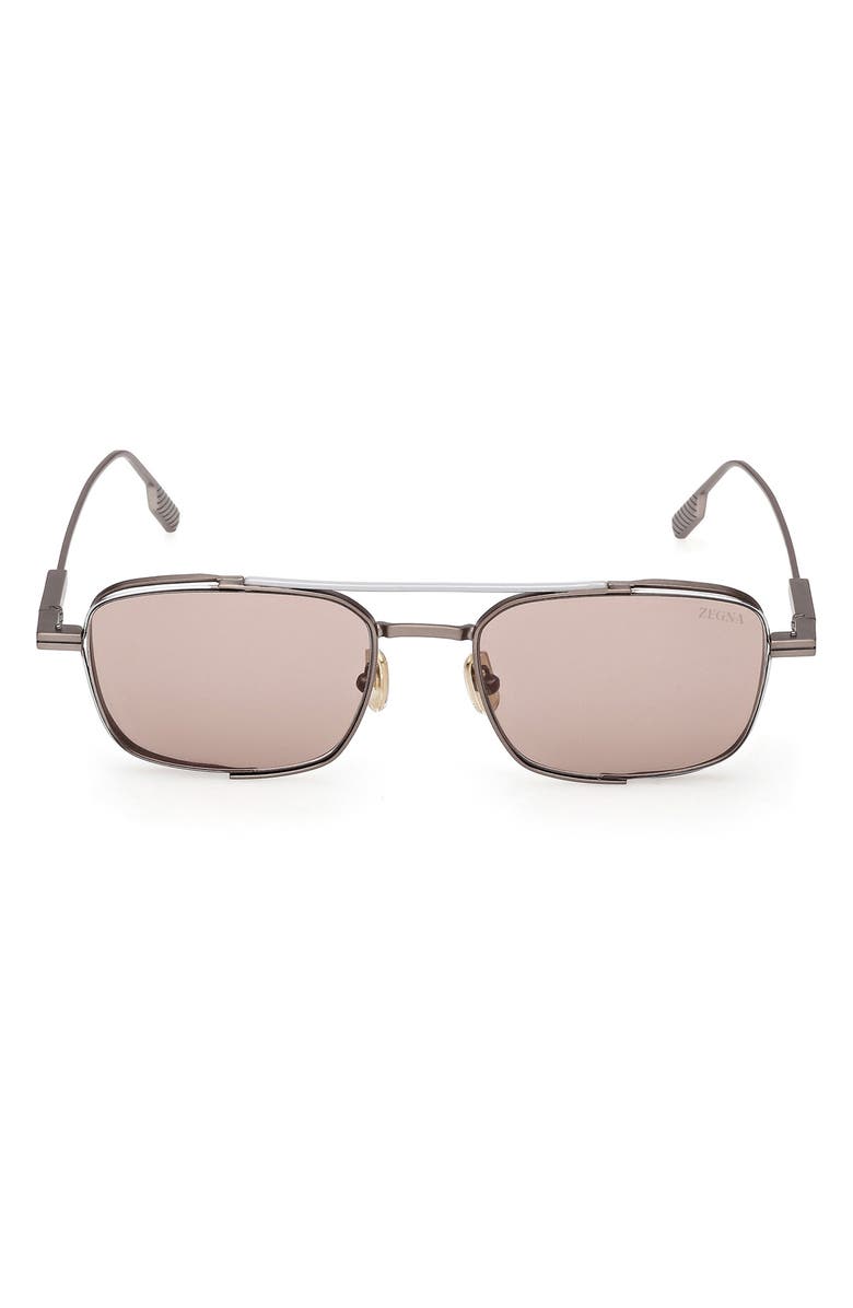 ZEGNA 54mm Rectangular Sunglasses, Main, color, Aniline / Palladium / Brown