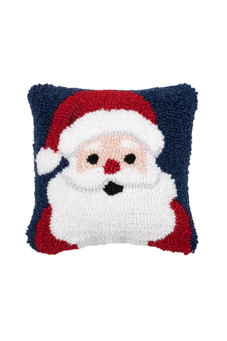 Christmas Santa Wishes Hooked Mini Blue Accent Pillow 8" x 8", Main, color, Blue