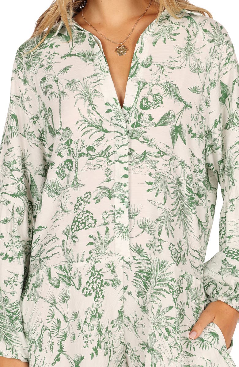 Petal & Pup Elsa Floral Print Long Sleeve Romper, Alternate, color, Green