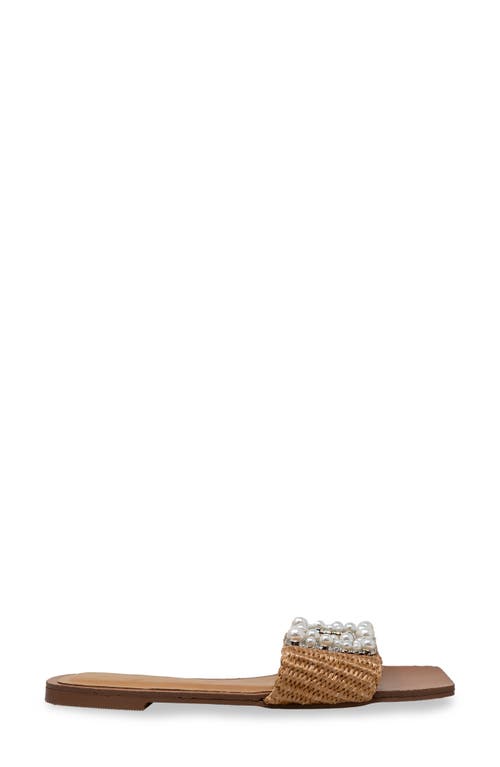 Chase & Chloe Chase And Chloe Taylor Faux Pearl Slide Sandal In Tan