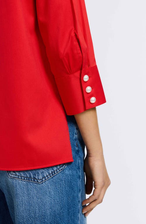 Foxcroft Pearl Three-quarter Sleeve Button-up Shirt In Scarlet Red