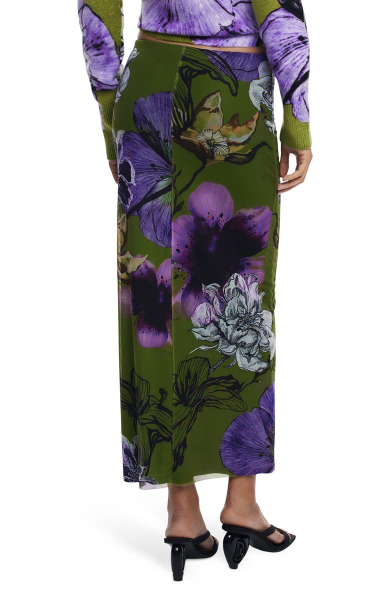 Desigual Floral Mesh Maxi Skirt, Alternate, color, Olive Green