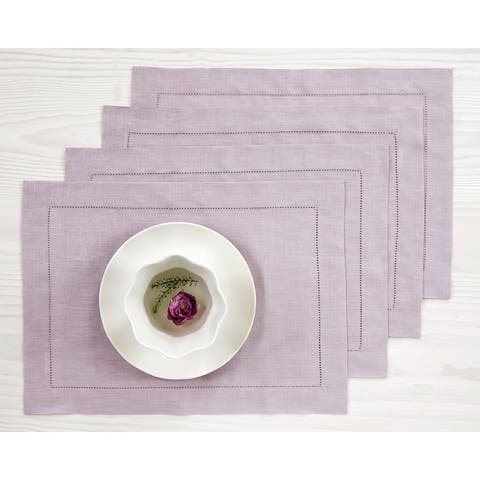 Linen Placemats Set of 4, 14 x 19 Inch for Dining Table, Holiday and Everyday Table Decor - Classic Hemstitch