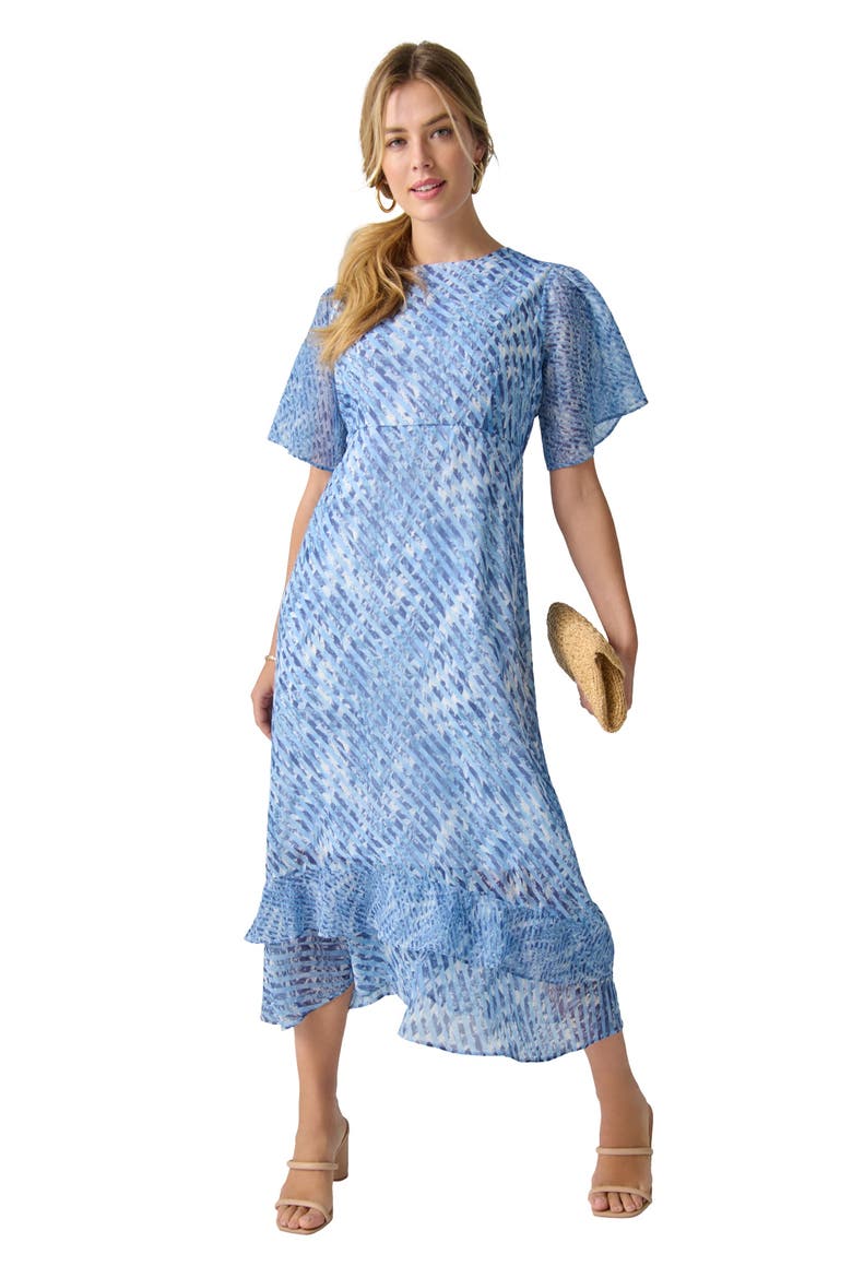Double Flounce Georgette Maxi Dress, Main, color, BLUE DREAMY ABSTRACT