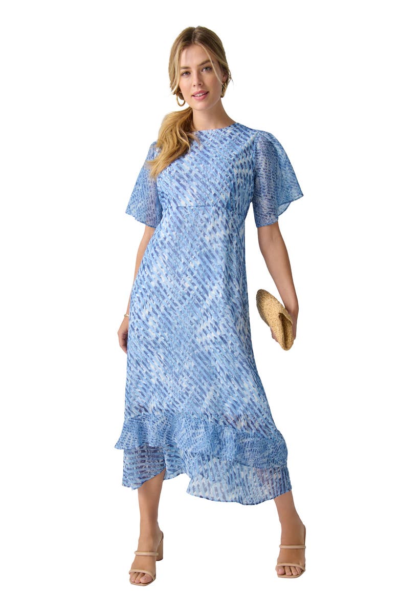Jessica London Double Flounce Georgette Maxi Dress, Main, color, Blue Dreamy Abstract