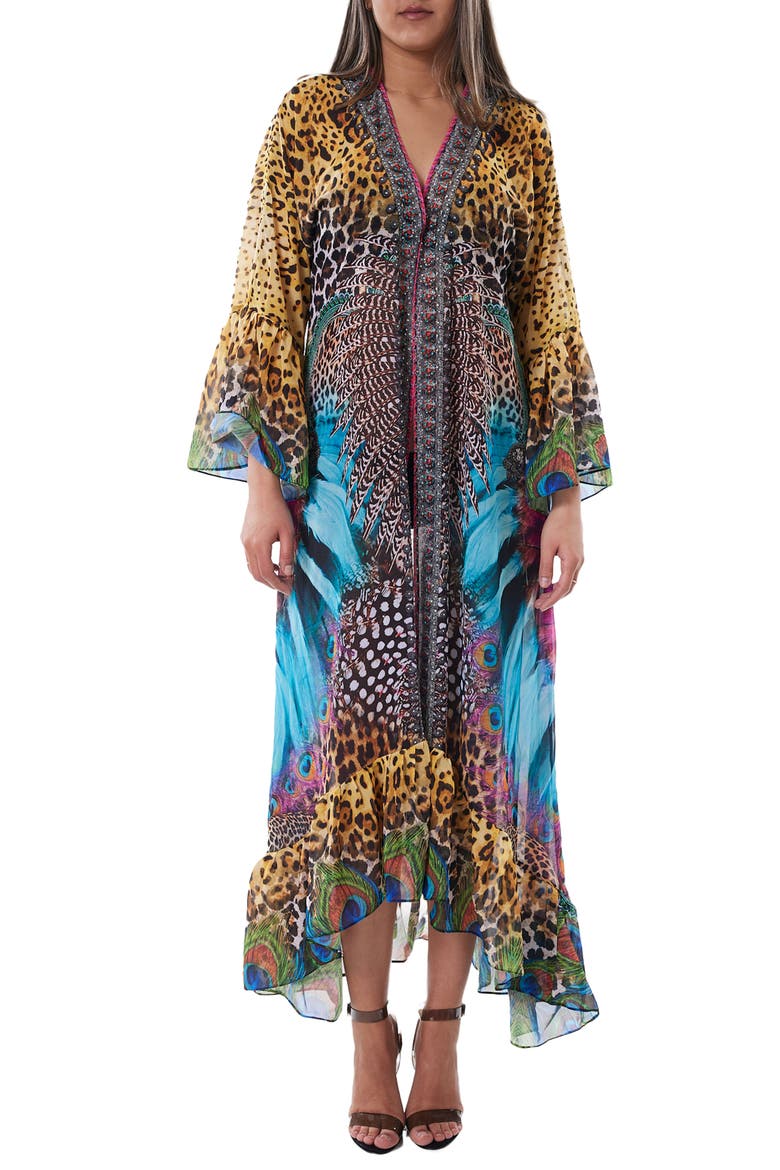 Mixed Animal Print Bell Sleeve Duster, Alternate, color, M-COLOR