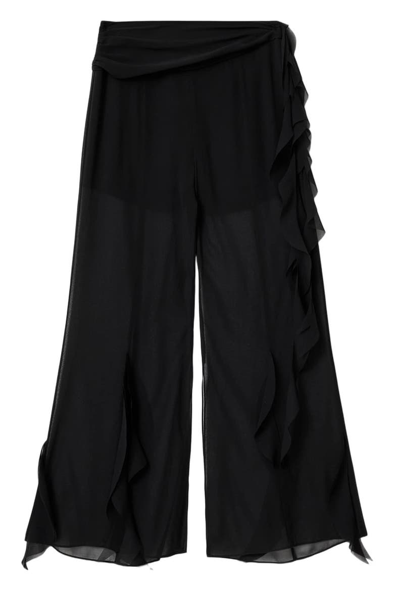 Minna Ruffled Wide Leg Trousers, Alternate, color, BLACK