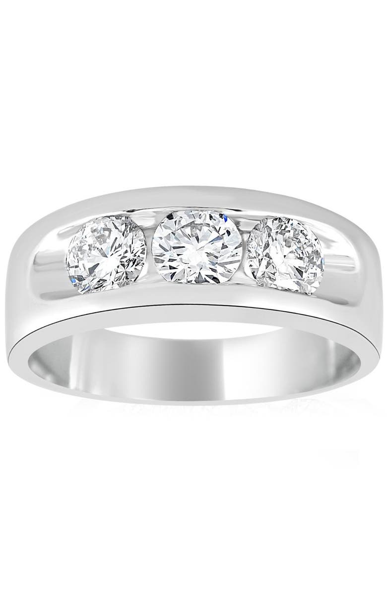 Bliss Diamond 2 1/4Ct Diamond Men's Three Stone Ring 10k Gold Lab Grown, Main, color, 10K White Gold