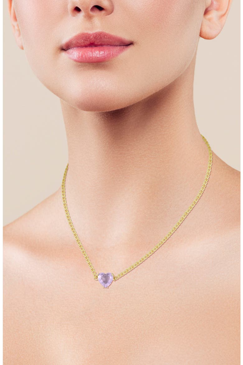 Cubic Zirconia Heart Curb Chain Necklace, Alternate, color, GOLD/PURPLE