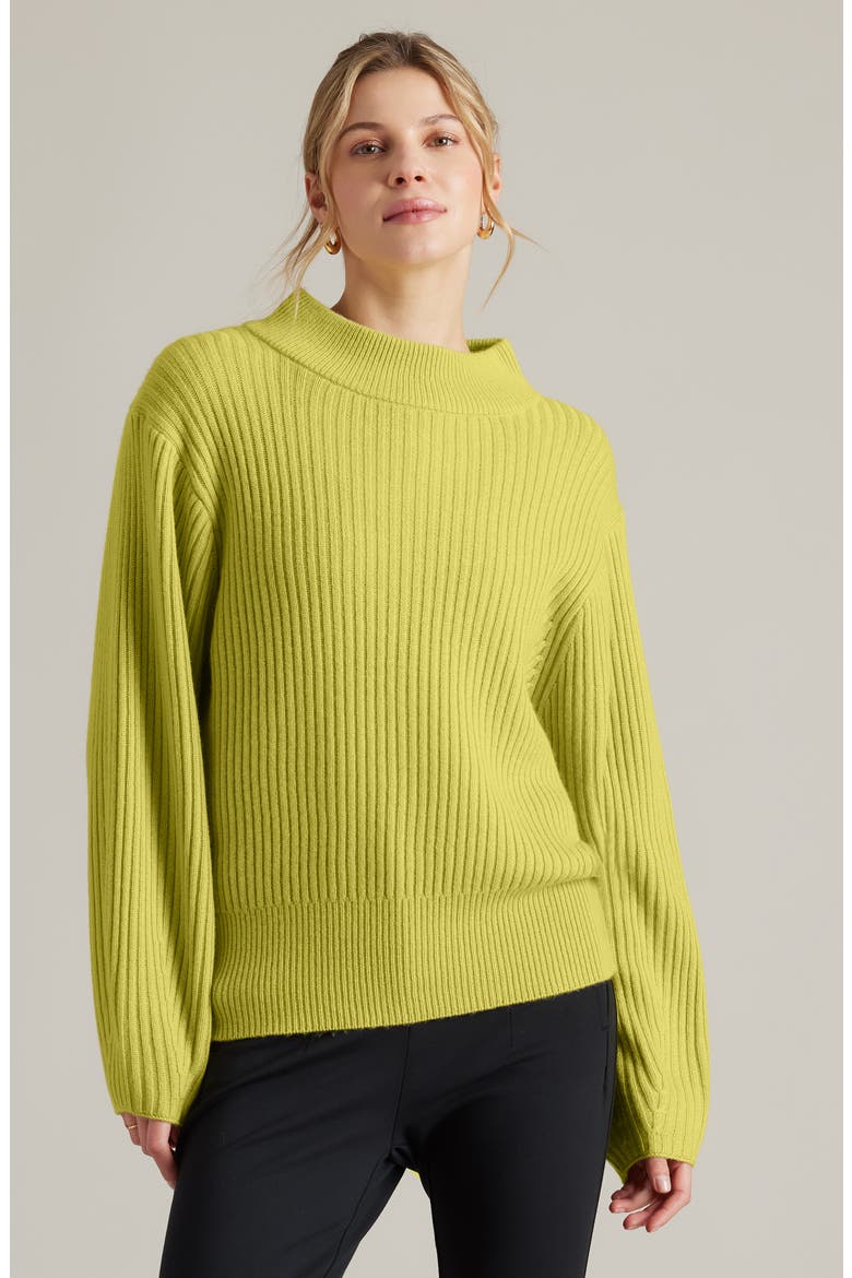 Mock Neck Cashmere & Wool Rib Sweater, Alternate, color, CHARTREUSE