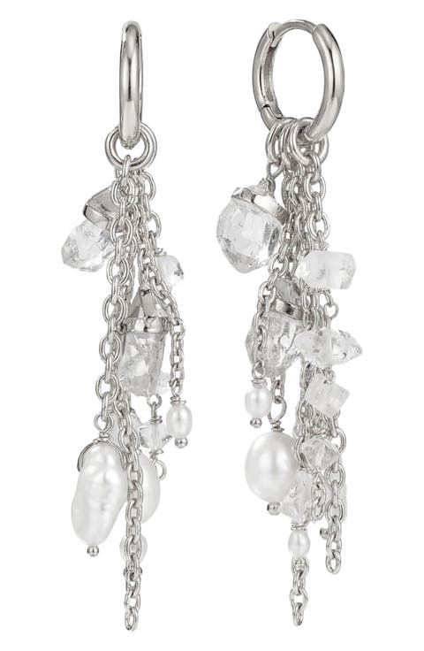 Pearl & Crystal Linear Chain Earrings