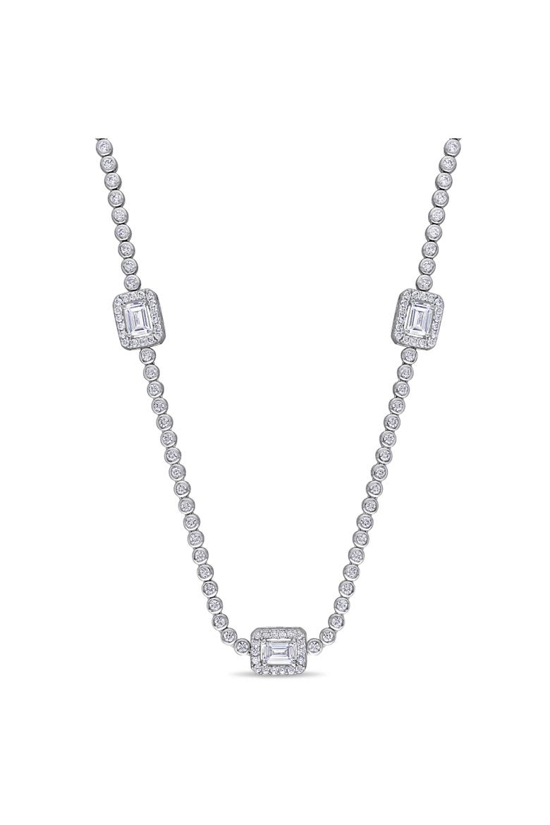 Cubic Zirconia Station Necklace Sterling Silver, Main, color, Sterling Silver