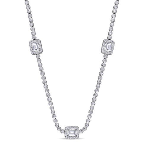 Cubic Zirconia Station Necklace Sterling Silver