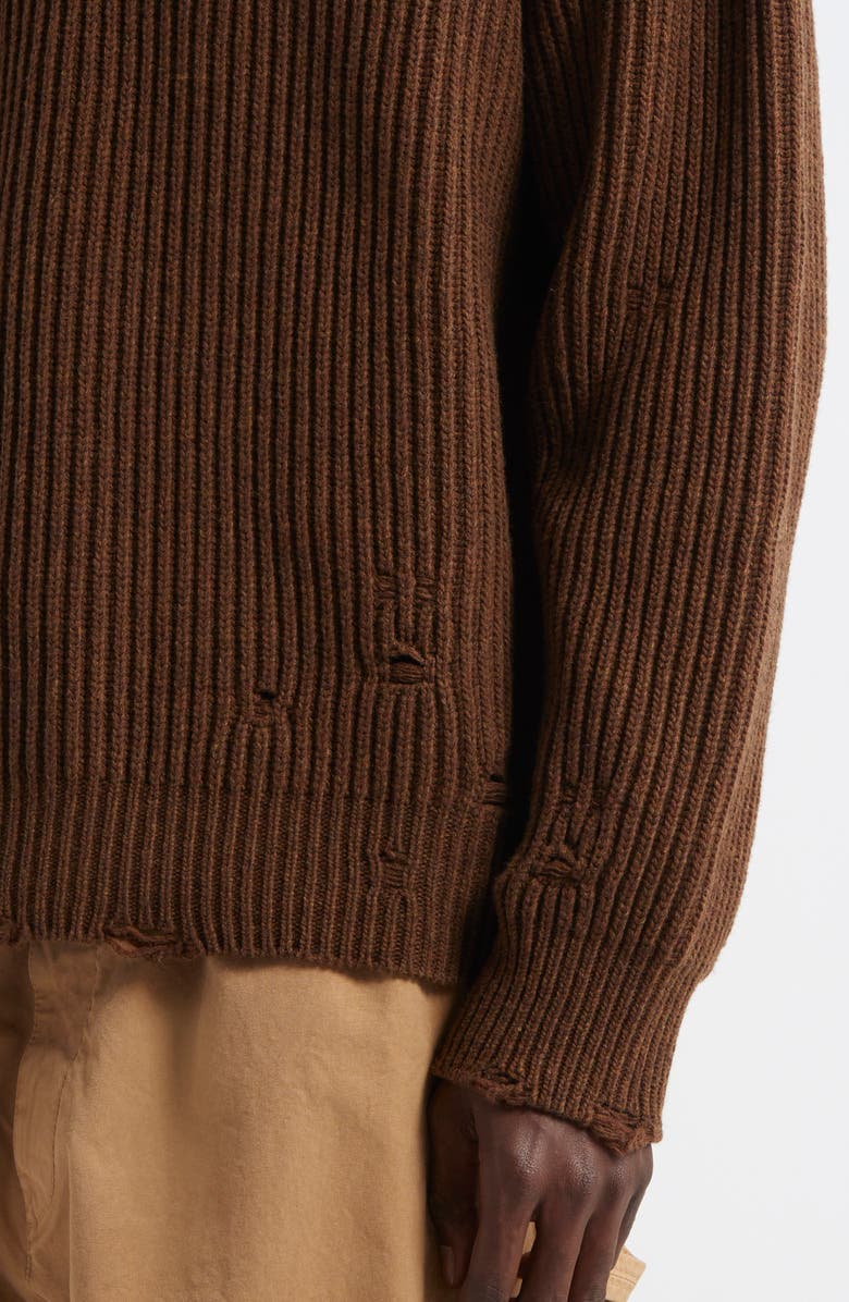 MM6 Maison Margiela Distressed Wool Blend V-Neck Sweater, Alternate, color, Brown Melange