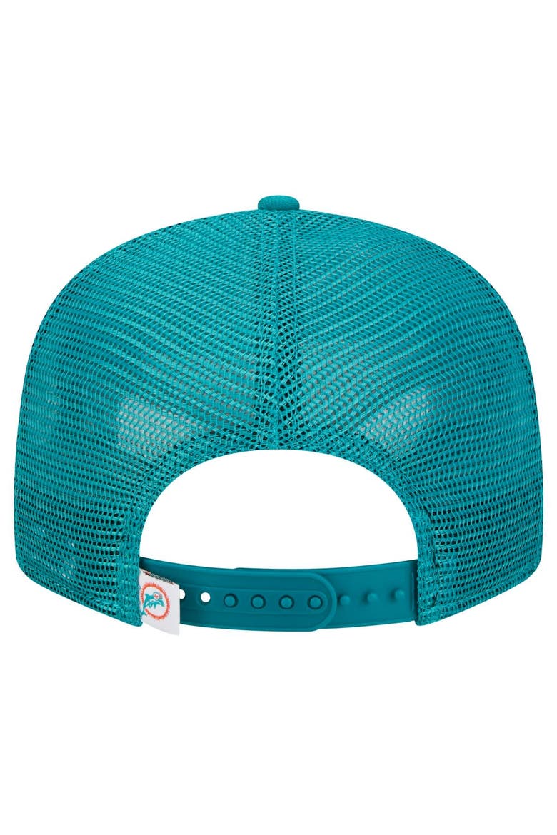 Men's New Era Aqua Miami Dolphins Throwback Main Trucker 9FIFTY Snapback Hat, Alternate, color, Aqua