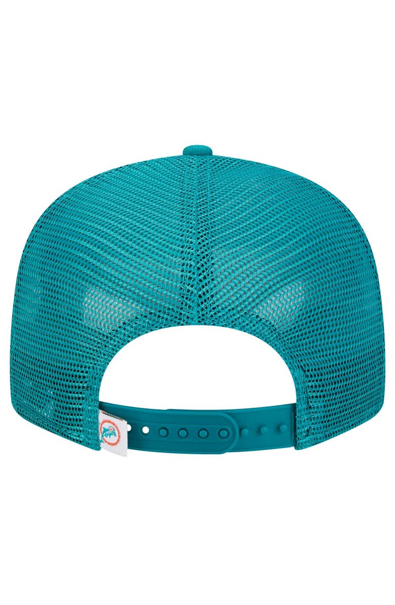 New Era Men's New Era Aqua Miami Dolphins Throwback Main Trucker 9FIFTY Snapback Hat, Alternate, color, Aqua