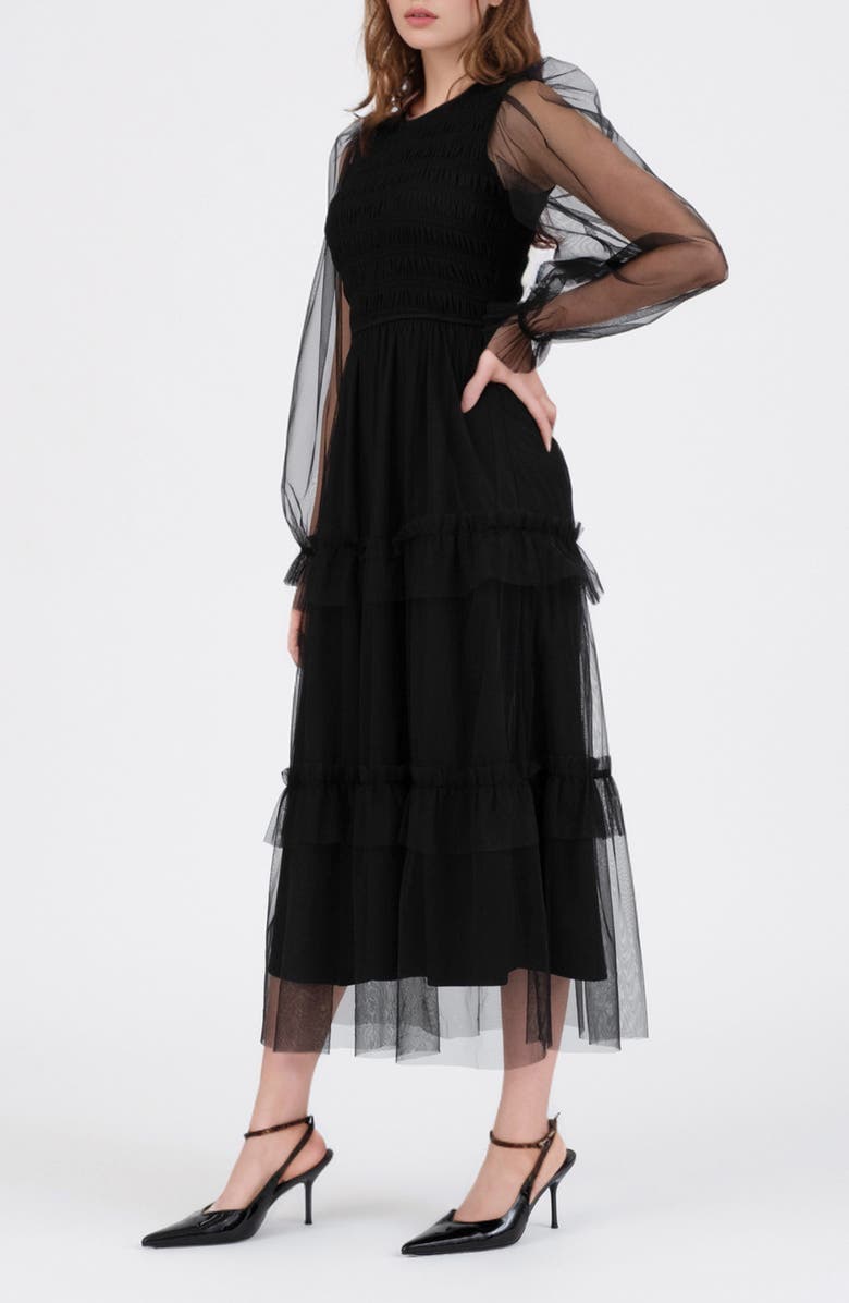 AUGUST SKY Long Sleeve Tulle Maxi Dress, Alternate, color,