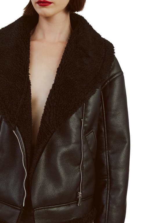 Bardot Dasha Faux Shearling & Faux Leahter Jacket In Black