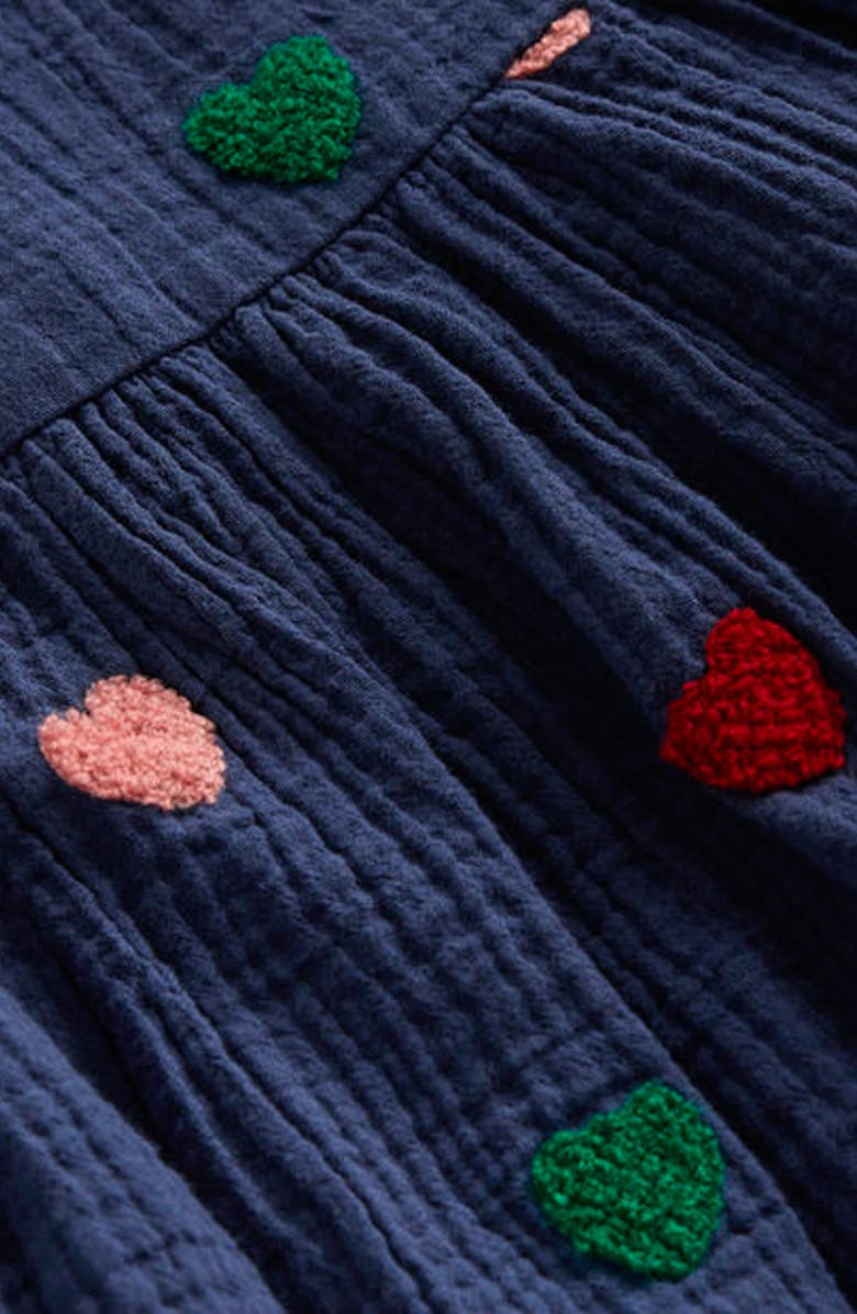 Mini Boden Kids' Puff Sleeve Double Cloth Dress, Alternate, color, Starboard Blue Hearts