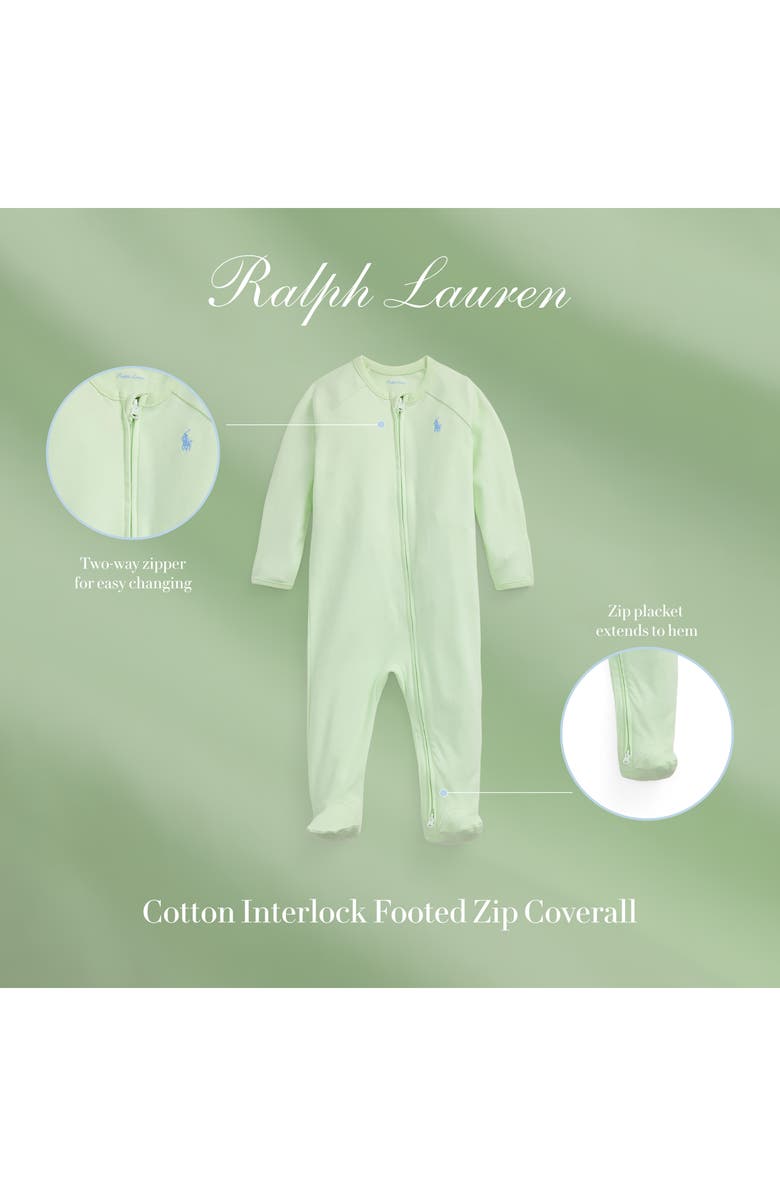 Ralph Lauren Full Zip Knit Cotton Footie, Alternate, color, Sweet Honeydew