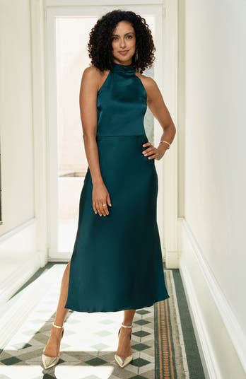 Slim halter dress【s0000007583】 Yumi Satin Halter Neck Midi Dress | Nordstrom