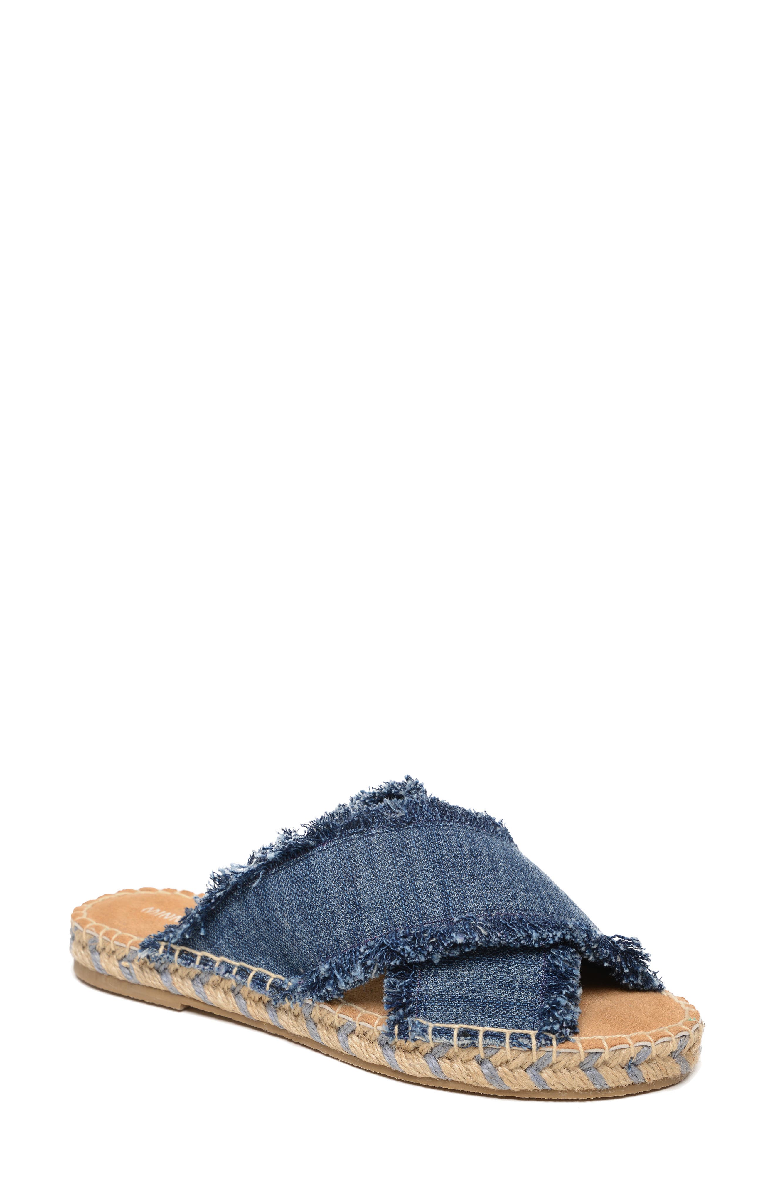 Minnetonka Pepper Espadrille Slide Sandal, Main, color, Blue Denim
