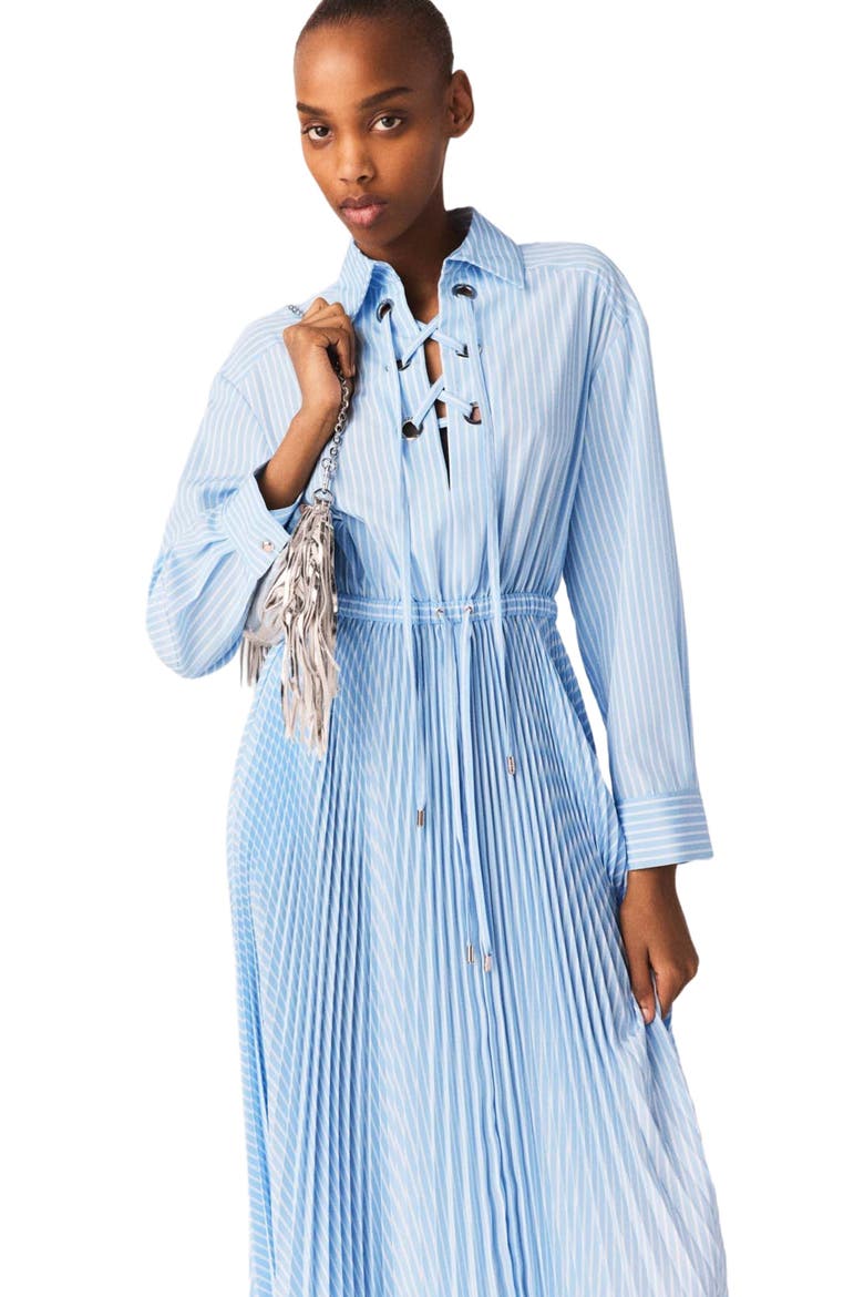 Long pleated dress with eyelets, Alternate, color, Blue sky