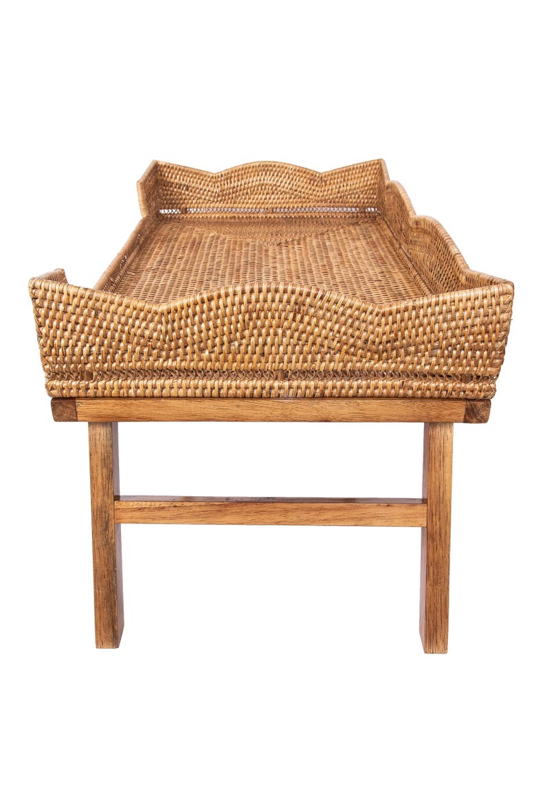 Artifacts Rattan Scallop Design Breakfast Tray with Wooden Legs, Alternate, color, Honey Brown